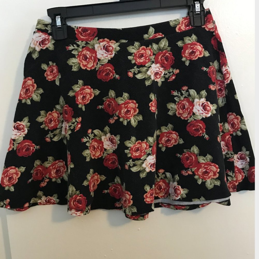 Forever 21 Rose Printed Skater Skirt